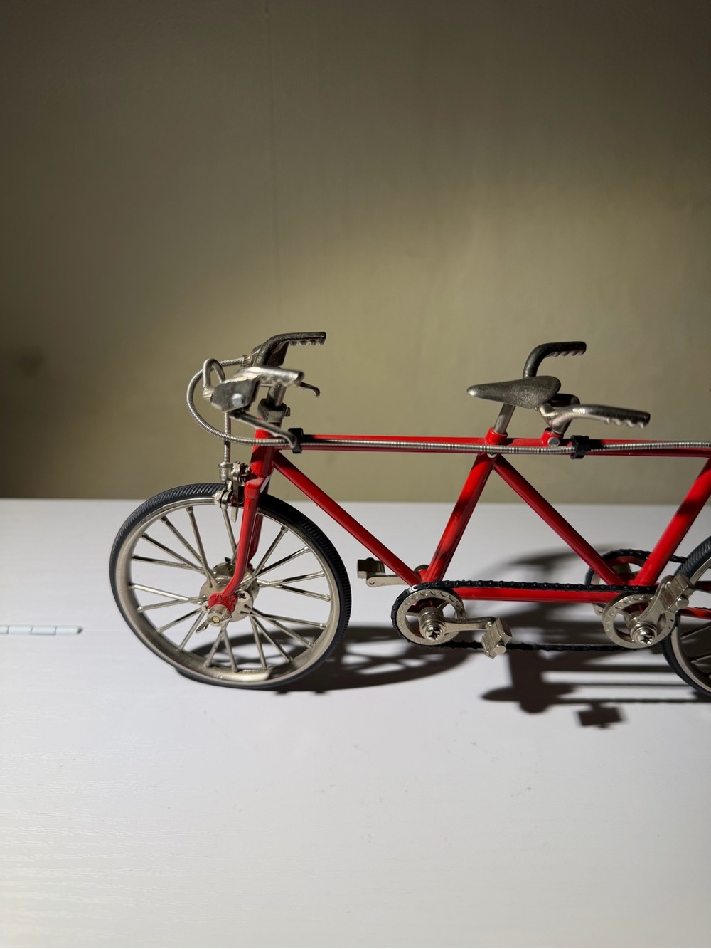 Vintage 1980 Red Tandem Bicycle Toy Model w/ Kickstand, Silver Wheels - Picture 2 of 5